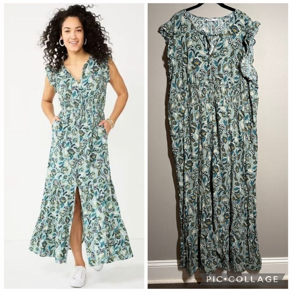 Sonoma button down Blue Floral Maxi Dress plus size 4X